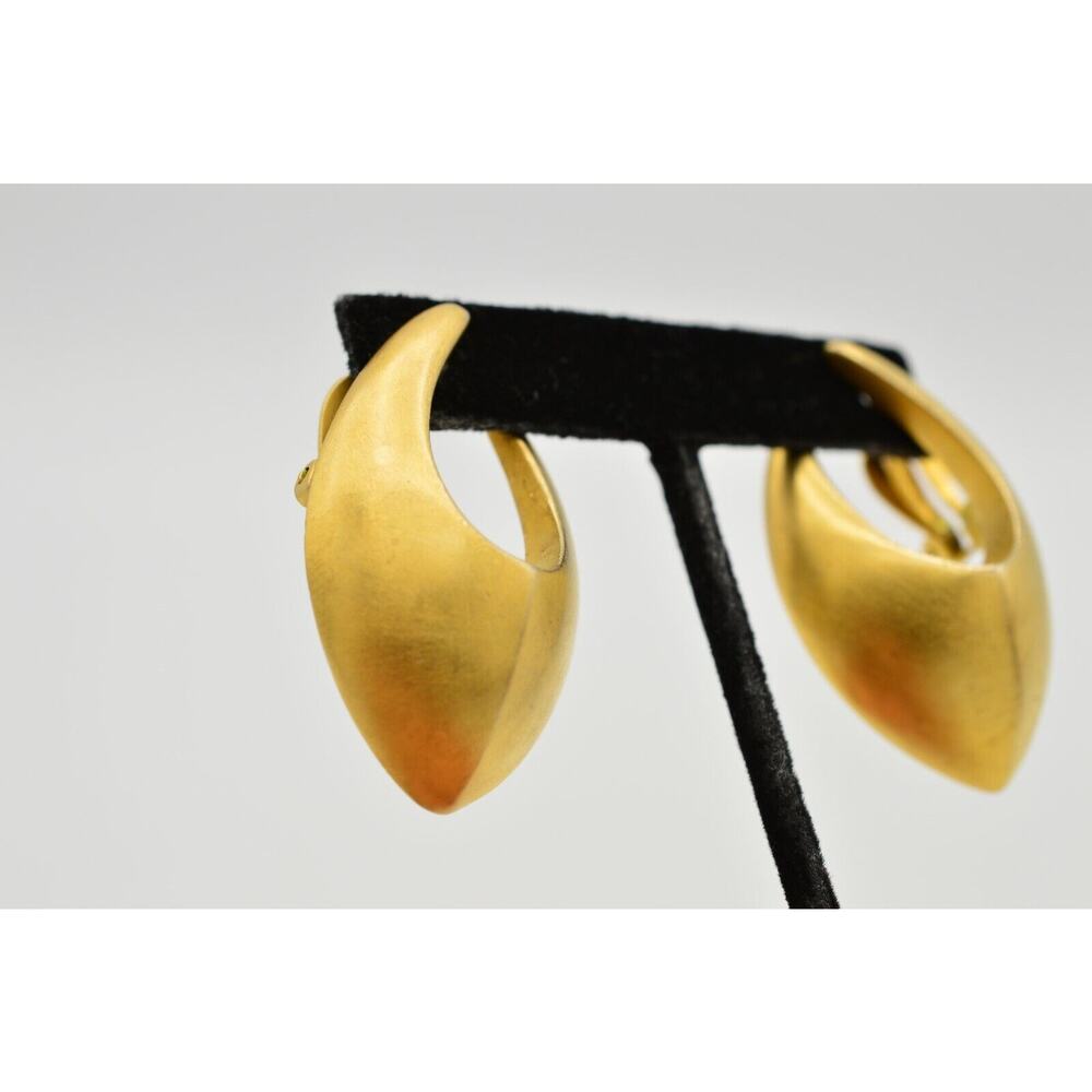 Givenchy Vintage Clip On Earrings Brushed Gold Chunky Runway Signed 1980s BinH - Picture 7 of 12